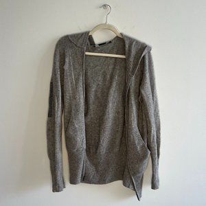 Cashmere Long Grey Cardigan with Elbow Detail